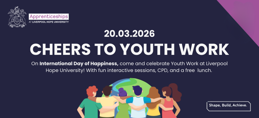 A graphic of young people linking arms around the world, with the event title 'Cheers to Youth Work' above and the date of the event